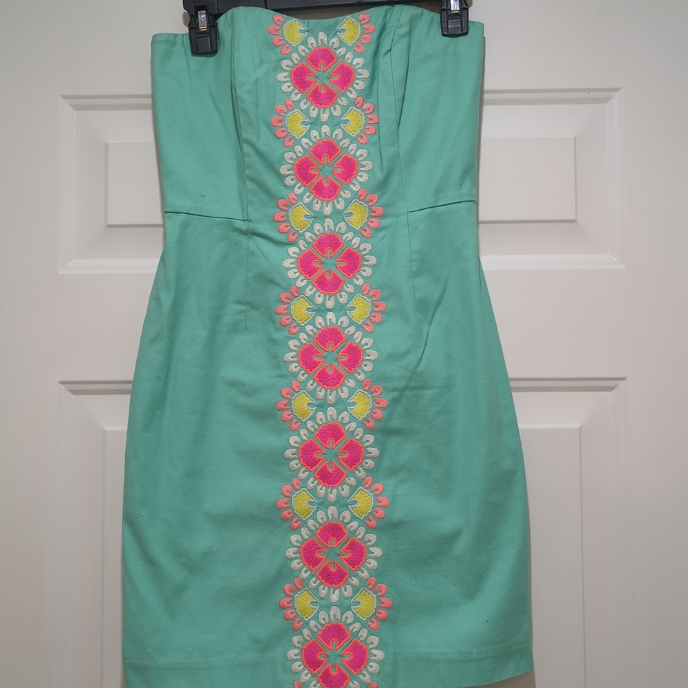 Vineyard Vines Caribbean Floral Embroidered Strapless  Lined Dress Size  00